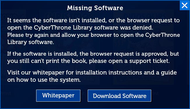 Missing Software dialog with whitepaper and download options